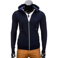 BLUZA MĘSKA ROZPINANA Z KAPTUREM B679 - GRANATOWA. Szare bluzy męskie rozpinane marki Ombre Clothing, m, z bawełny, z kapturem. Za 59,00 zł.