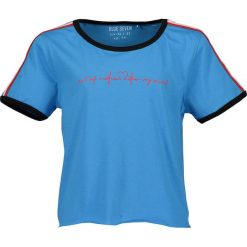 Blue Seven - Top dziecięcy 140-176 cm. Niebieskie bluzki dziewczęce Blue Seven, z nadrukiem, z bawełny, z okrągłym kołnierzem, z krótkim rękawem, krótkie, bez kaptura. W wyprzedaży za 34,90 zł.