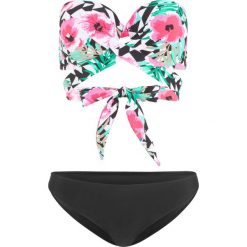 Bikini na fiszbinach (2 części) bonprix czarny z kolorowym nadrukiem. Czarne stroje kąpielowe damskie bonprix, z nadrukiem. Za 109,99 zł.