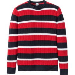 Sweter z bawełny z recyclingu Regular Fit bonprix ciemnoniebieski w paski. Niebieskie swetry męskie marki bonprix, s, w paski, z bawełny, z okrągłym kołnierzem, bez kaptura. Za 89,99 zł.