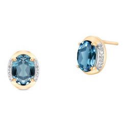 Wspaniałe Złote Kolczyki - złoto 585, Diament 0,02ct,topaz london blue. Żółte kolczyki damskie W.KRUK, z topazem, złote. Za 999,00 zł.