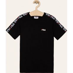 Fila - T-shirt dziecięcy 134-176 cm. Czarne bluzki dziewczęce Fila, z aplikacjami, z bawełny, z okrągłym kołnierzem, z krótkim rękawem, krótkie, bez kaptura. Za 99,90 zł.