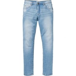 Dżinsy ze stretchem Slim Fit Tapered bonprix jasnoniebieski "used". Niebieskie jeansy męskie bonprix, m, bez wzorów, z jeansu. Za 99,99 zł.