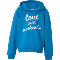 Bluza z kapturem i nadrukiem bonprix lodowy niebieski - biel wełny melanż. Niebieskie bluzy dziewczęce bonprix, z nadrukiem, z bawełny, bez rękawów, z kapturem. Za 69,99 zł.