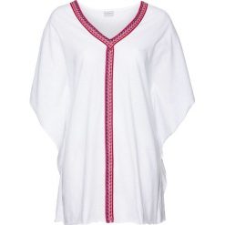 Shirt plażowy bonprix biały. Białe koszulki damskie bonprix, na plażę, bez wzorów, z dekoltem w serek, bez rękawów. Za 59,99 zł.