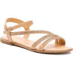 Sandały BASSANO - WP41-127827 Beige. Brązowe klapki damskie Bassano, z aplikacjami, ze skóry ekologicznej, bez obcasa, na obcasie. Za 49,99 zł.