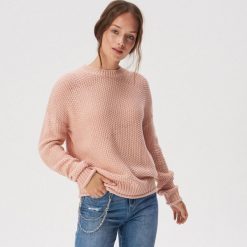 Sweter o ryżowym splocie - Różowy. Różowe swetry damskie Sinsay, s, bez wzorów, ze splotem, bez rękawów, bez kaptura. Za 49,99 zł.