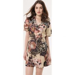 Beżowa Sukienka Patterned. Brązowe sukienki damskie Born2be, na co dzień, s, w paski, z koronki, bez kołnierzyka, bez rękawów, midi, proste. Za 49,99 zł.