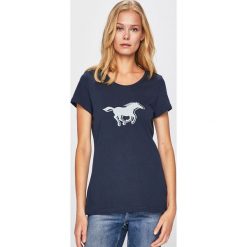 Mustang - Top. Niebieskie topy damskie marki Mustang, s, z nadrukiem, z bawełny, z okrągłym kołnierzem. Za 59,90 zł.