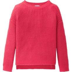 Sweter z dzianiny o splocie dużych oczek bonprix czerwony. Czerwone swetry dziewczęce bonprix, bez wzorów, z dzianiny, bez kołnierzyka, bez rękawów, bez kaptura. Za 37,99 zł.