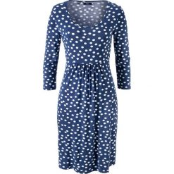 Sukienka shirtowa z rękawami 3/4 bonprix kobaltowy w kropki. Niebieskie sukienki damskie bonprix, bez wzorów, bez kołnierzyka, bez rękawów. Za 37,99 zł.