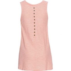 Top z plisą guzikową z tyłu bonprix łososiowo-biel wełny w paski. Brązowe topy damskie bonprix, w paski, z wełny. Za 44,99 zł.