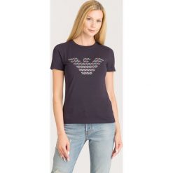 T-SHIRT EMPORIO ARMANI. Niebieskie t-shirty damskie Emporio Armani, z nadrukiem, z elastanu, z okrągłym kołnierzem. Za 203,40 zł.