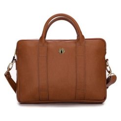 Damska skórzana torba na laptopa Dulce brązowa. Pomarańczowe torby na laptopa Solier Gold, w paski, ze skóry, eleganckie. Za 449,00 zł.