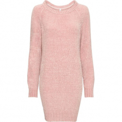 Sukienka dzianinowa oversize bonprix stary jasnoróżowy. Różowe sukienki damskie bonprix, bez wzorów, z dzianiny, retro, bez kołnierzyka, bez rękawów, oversize. Za 89,99 zł.