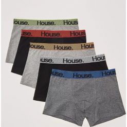 5 pack bokserek Wielobarwny. Szare bokserki męskie House, bez wzorów. Za 69,99 zł.