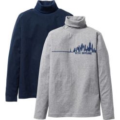 T-shirty chłopięce: Shirt z golfem (2 części) bonprix ciemnoniebieski + jasnoszary melanż z nadrukiem