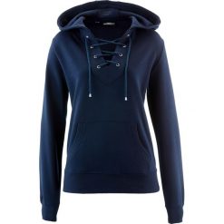 Bluzy damskie: Bluza z kapturem i sznurowaniem bonprix ciemnoniebieski