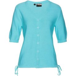 Sweter rozpinany bonprix morski. Niebieskie swetry damskie bonprix, bez wzorów, bez rękawów, bez kaptura. Za 74,99 zł.