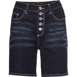 Szorty dżinsowe bonprix ciemny denim. Niebieskie jeansy damskie bonprix, bez wzorów, z jeansu. Za 59,99 zł.