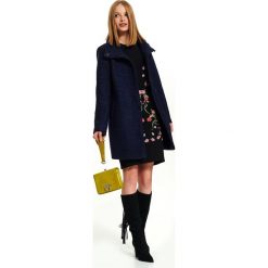 Płaszcz z boucle zapinany na zamek z domieszką wełny. Niebieskie płaszcze damskie Top Secret, na zimę, bez wzorów, z wełny, eleganckie. Za 279,99 zł.