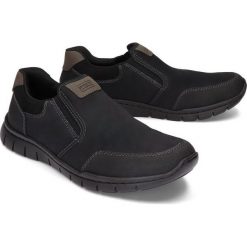 RIEKER B8782-01 black combination, półbuty męskie. Czarne półbuty męskie Rieker, bez wzorów, bez zapięcia. Za 279,90 zł.