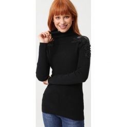 Czarny Golf Knox. Czarne swetry damskie Born2be, s, z haftami, z dzianiny, eleganckie, z długim rękawem, długie, bez kaptura. Za 99,99 zł.