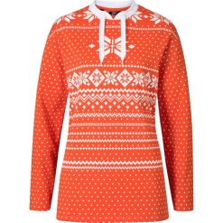 Bluza ze stójką i bożonarodzeniowym motywem bonprix czerwona pomarańcza. Pomarańczowe bluzy damskie bonprix, bez wzorów, bez rękawów, bez kaptura. Za 89,99 zł.