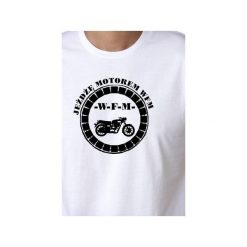 Koszulka męska Motor WFM. Białe koszulki męskie Funfara, s, z nadrukiem, bez kołnierzyka, bez rękawów. Za 89,00 zł.