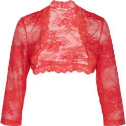 Bolerko koronkowe Premium bonprix koralowy. Czerwone bolerka i narzutki damskie bonprix, bez wzorów, z koronki, bez rękawów. Za 24,99 zł.