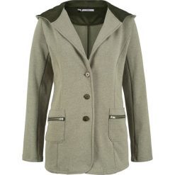 Żakiet dresowy bonprix oliwkowy. Zielone żakiety damskie bonprix, bez wzorów, z dresówki. Za 149,99 zł.