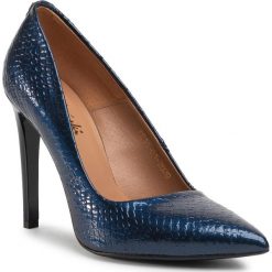 Szpilki R.POLAŃSKI - 1040 Granat Crocco. Niebieskie półbuty damskie R.Polański, bez wzorów, ze skóry, eleganckie, bez obcasa, na obcasie, bez zapięcia. Za 269,00 zł.