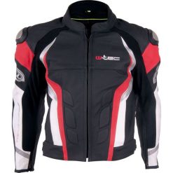 Kurtki męskie bomber: W-TEC Męska skórzana kurtka motocyklowa Velocity czarno-czerwona r. 4XL (9763)