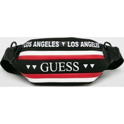 Guess Jeans - Nerka. Czarne torby męskie skórzane Guess Jeans, w paski, z poliesteru, casualowe, małe. Za 299,90 zł.