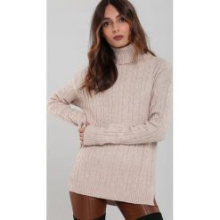 Beżowy Golf Meadowlark. Brązowe swetry damskie Renee, s, bez wzorów, z jeansu, eleganckie, z długim rękawem, długie, bez kaptura. Za 99,99 zł.