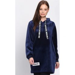 Ciemnoniebieska Bluza Fluorescent. Szare bluzy z kapturem damskie Born2be, l, z długim rękawem, długie. Za 74,99 zł.