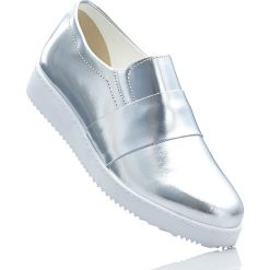 Półbuty wsuwane skórzane bonprix srebrny. Szare buty sportowe damskie bonprix, bez wzorów, ze skóry, sportowe, bez obcasa, bez zapięcia. Za 109,99 zł.