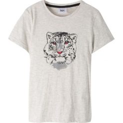 T-shirt bonprix naturalny melanż. Białe bluzki dziewczęce bonprix, z nadrukiem, bez kołnierzyka, bez rękawów, bez kaptura. Za 24,99 zł.