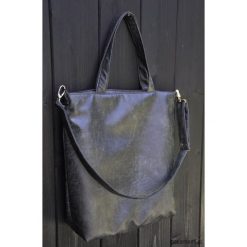 Torba shopper XL - grafit, rustykalna ekoskóra. Szare torby damskie na zakupy Pakamera, bez wzorów, na ramię, bez dodatków. Za 119,00 zł.