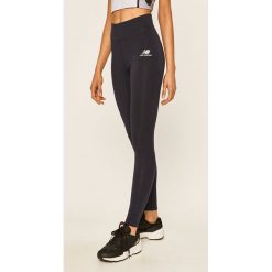 New Balance - Legginsy. Niebieskie spodnie damskie New Balance, s, z nadrukiem, z elastanu. Za 199,90 zł.