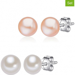 Kolczyki-wkrętki (2 pary) w kolorze białym i morelowym z perłami. Białe kolczyki damskie Pearls Special, z perłą, srebrne. W wyprzedaży za 90,95 zł.
