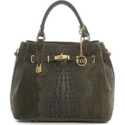 Torebki klasyczne damskie: Skórzana torebka w kolorze ciemnozielonym – 33 x 28 x 17 cm