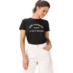 Karl Lagerfeld Address Koszulka Czarny. Czarne koszulki damskie KARL LAGERFELD, m, z nadrukiem, z bawełny, bez kołnierzyka. Za 347,95 zł.