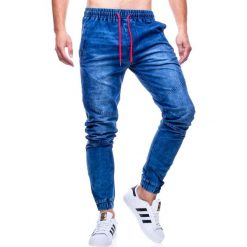 Spodnie męskie joggery jeansowe Recea. Niebieskie spodnie męskie Recea, s, bez wzorów, z bawełny, eleganckie. Za 79,99 zł.