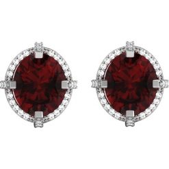 Złote kolczyki-wkrętki z diamentami i syntetycznymi granatami. Szare kolczyki damskie Art of Diamond & Co., z granatem, złote. W wyprzedaży za 1979,95 zł.