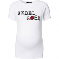 Koszulka ciążowa "Rose" w kolorze białym. Białe bluzki asymetryczne Noppies Women, xs, z nadrukiem, z okrągłym kołnierzem, moda ciążowa. W wyprzedaży za 73,95 zł.