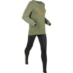 Bluza z legginsami sportowymi (kompl. 2-częściowy) bonprix oliwkowo-czarny. Czarne bluzy sportowe damskie bonprix. Za 129,99 zł.