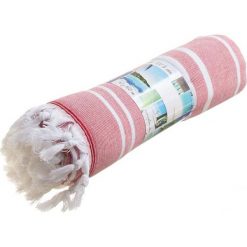 Kąpielówki męskie: Fouta „Oasis” w kolorze czerwono-białym – 160 x 90 cm