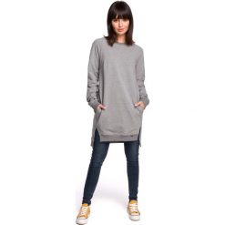 Szara Długa Nierozpinana Bluza z Rozporkami. Szare bluzy damskie Molly.pl, s, bez wzorów, z długim rękawem, długie, bez kaptura. Za 138,90 zł.