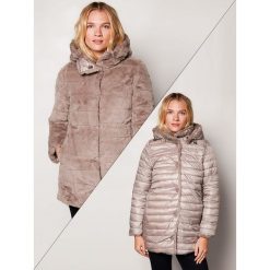 Kurtka dwustronna w kolorze szarobrązowym. Szare kurtki damskie zimowe My last cold pieces, bez wzorów, z materiału. W wyprzedaży za 297,95 zł.